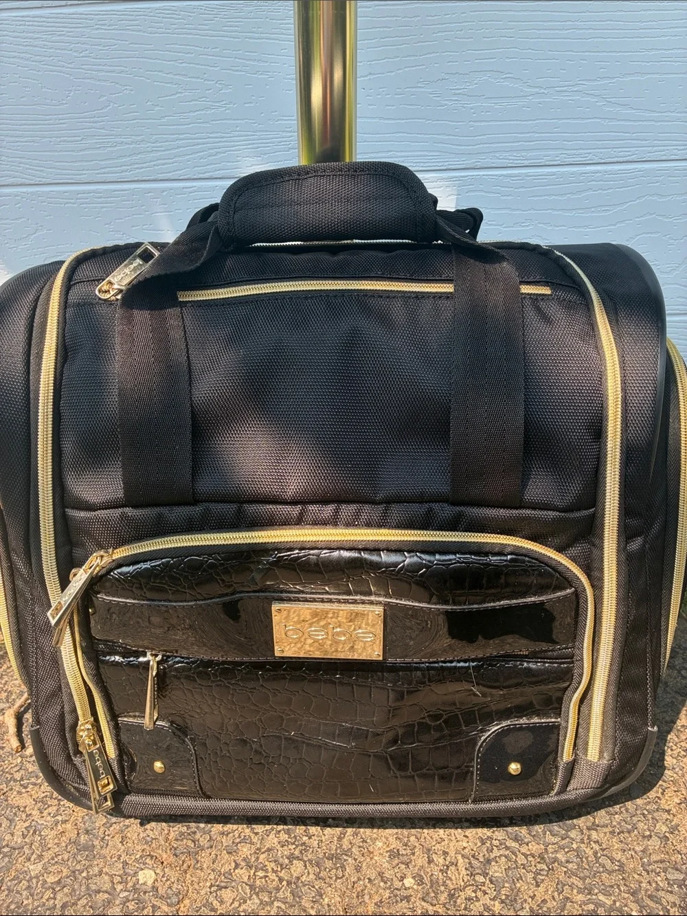 bebe Danielle Wheeled Underseater Carry-On Luggage Black Croc